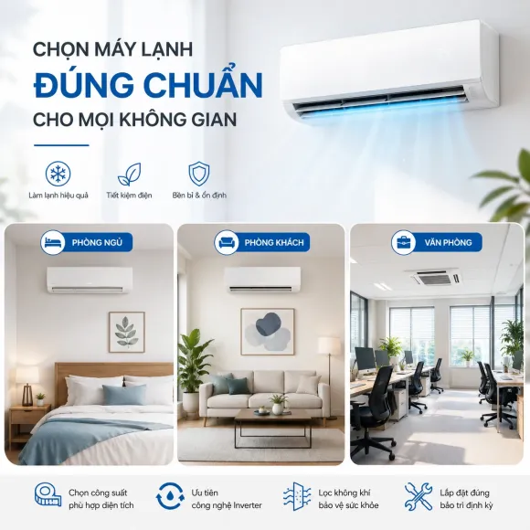 Hướng Dẫn Chọn Máy Lạnh Cho Phòng Ngủ, Phòng Khách Và Văn Phòng Đúng Chuẩn