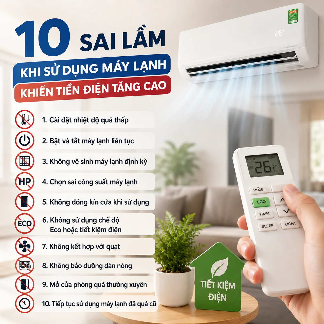 10 Sai Lầm Khi Sử Dụng M&aacute;y Lạnh Khiến Tiền Điện Tăng Cao M&agrave; Nhiều Người Kh&ocirc;ng Biết