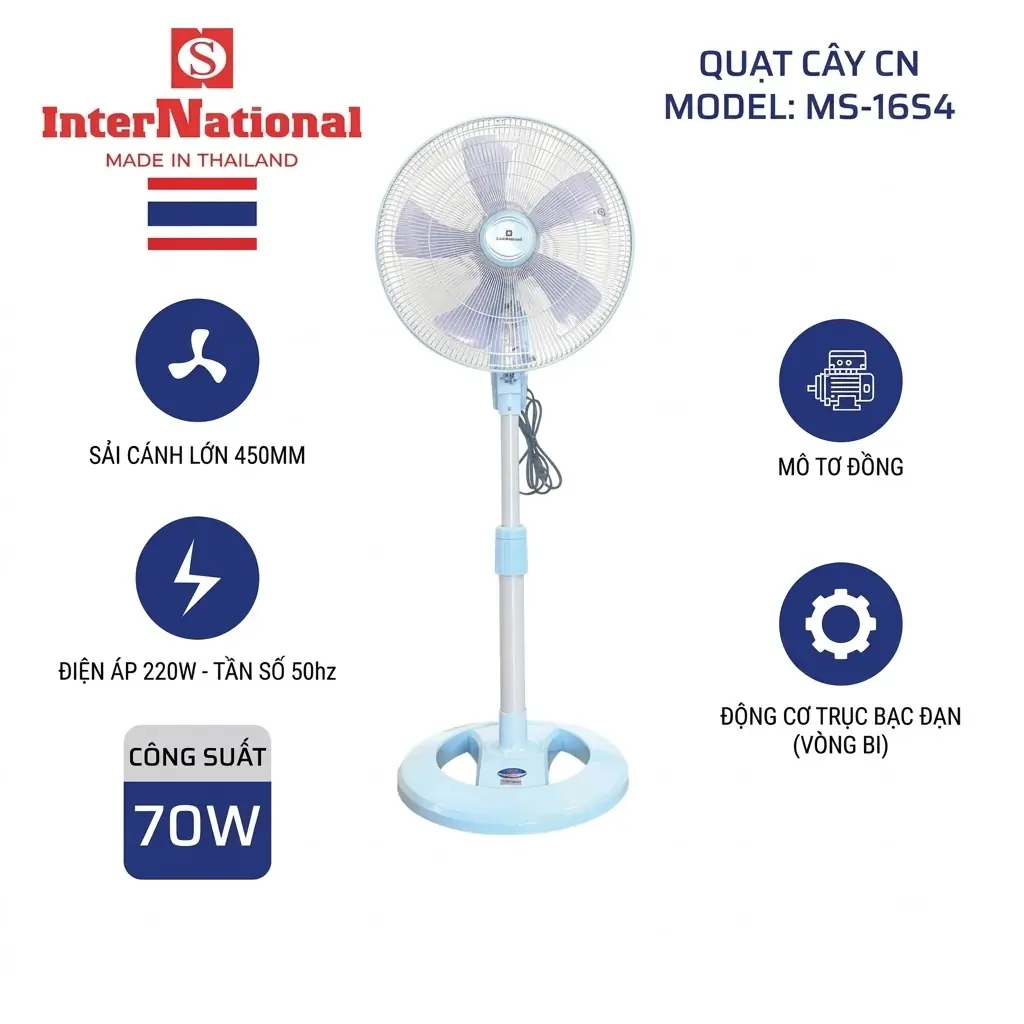 Quạt đứng International MS-16S4 công suất lớn 70W